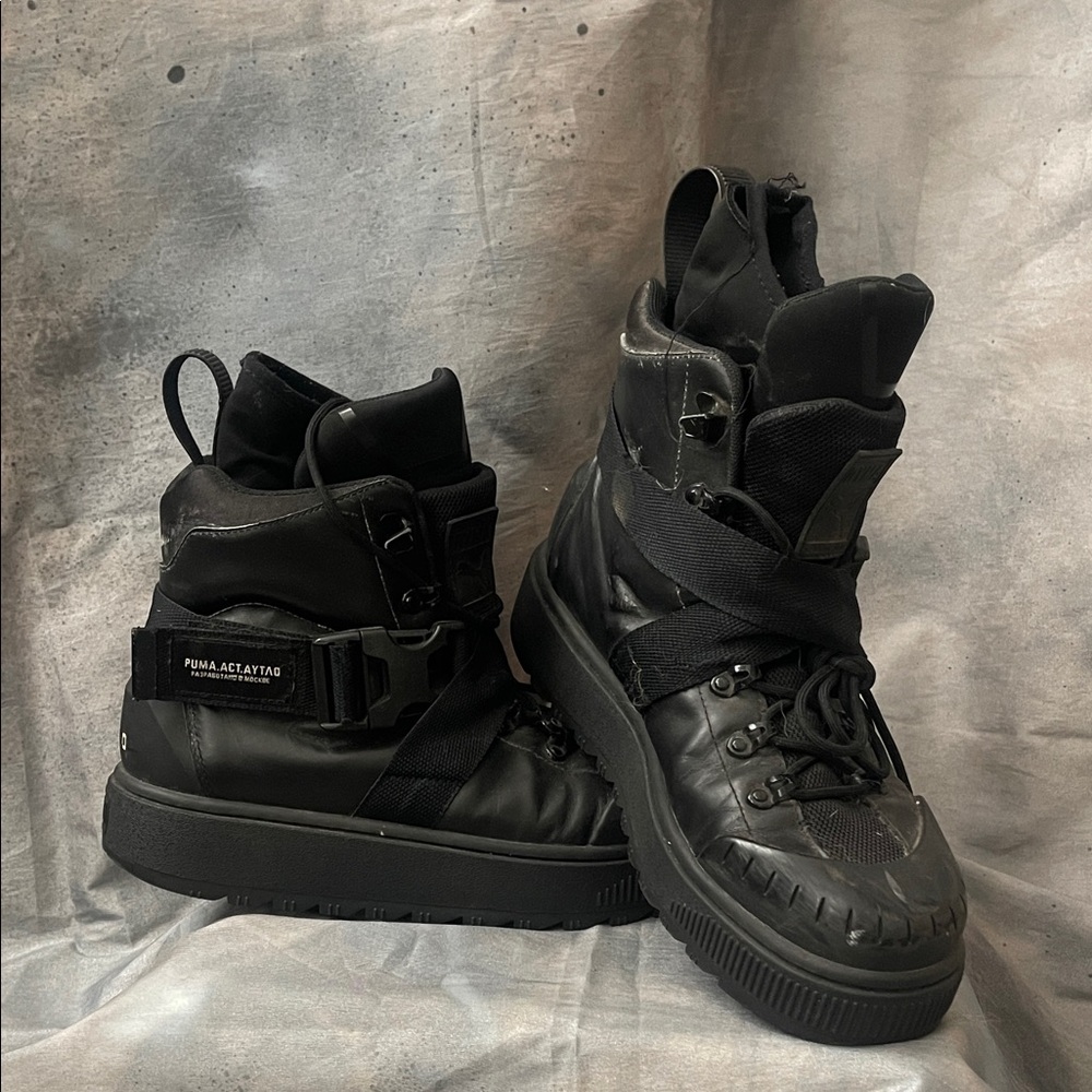 Puma X Aytao neoprene sleeved lace up snow boots with utilitarian buckle